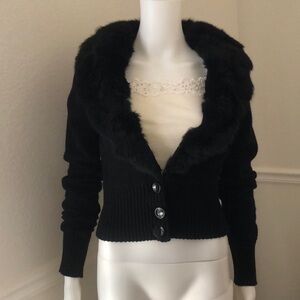 Bebe fur sweater cardigan! Medium! Rabbit fur collar